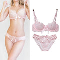 Ultrathin underwear lace transparent sexy bra set women plus size Half Cup bra and panty sets C cup brassiere white lingerie set