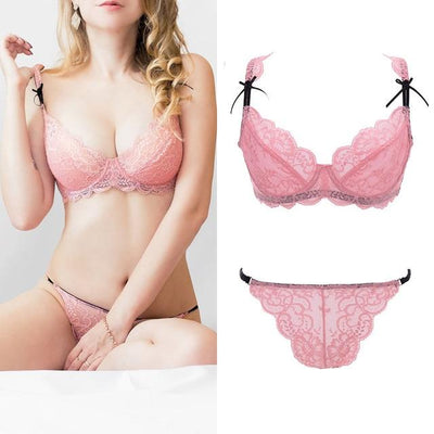 Ultrathin underwear lace transparent sexy bra set women plus size Half Cup bra and panty sets C cup brassiere white lingerie set