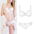 Ultrathin underwear lace transparent sexy bra set women plus size Half Cup bra and panty sets C cup brassiere white lingerie set