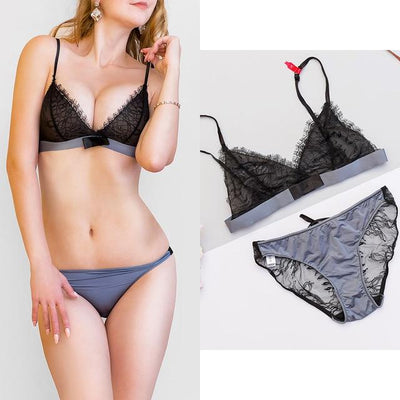 Wire free lace underwear set Ultra-thin transparent  lace bra sets underwear women lingerie