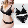 Wire free lace underwear set Ultra-thin transparent  lace bra sets underwear women lingerie