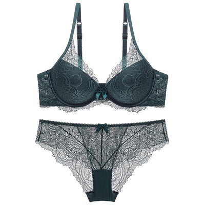 Underwear Female  Lace Adjustable Bra Set Padded Insert Fungus Lace Push Up Bra Set