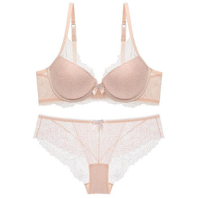 Underwear Female  Lace Adjustable Bra Set Padded Insert Fungus Lace Push Up Bra Set