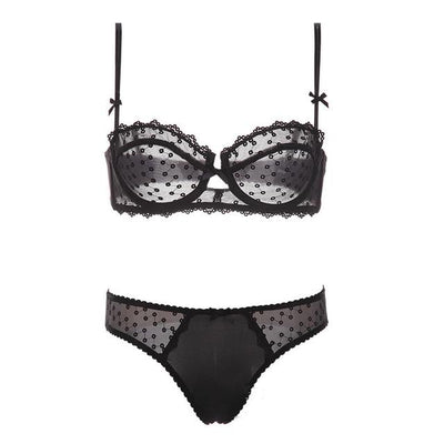 Ultrathin underwear lace transparent sexy bra set women plus size Half Cup bra and panty sets C cup brassiere white lingerie set
